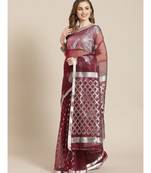 multicolor Jamdani on resham silk in burgundy and silver melange