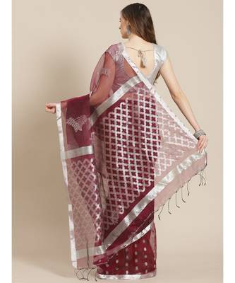 multicolor Jamdani on resham silk in burgundy and silver melange 2