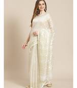 multicolor Jamdani on resham silk in cream and gold melange