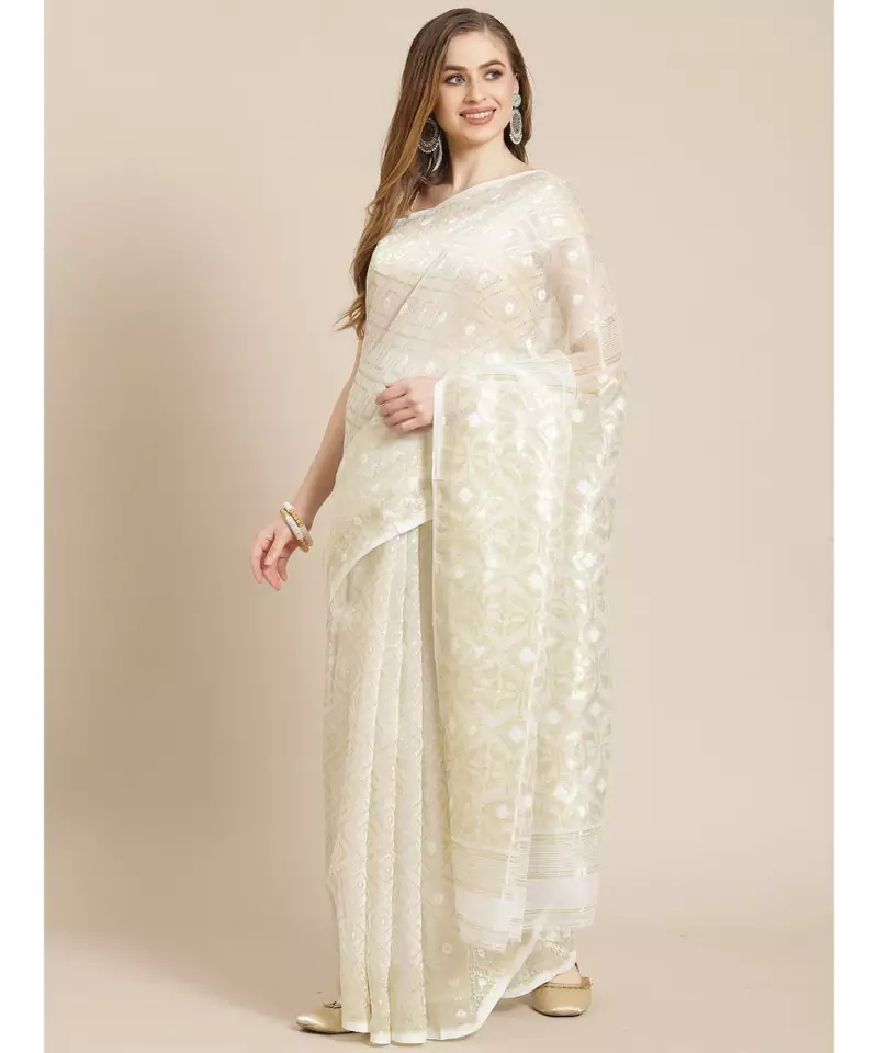 multicolor Jamdani on resham silk in cream and gold melange