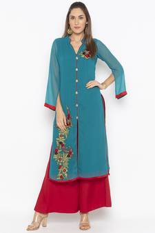 Green embroidered georgette ethnic-Kurti