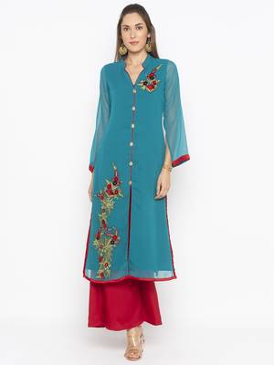 Green embroidered georgette ethnic-Kurti 2