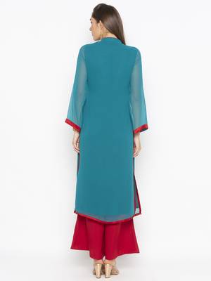 Green embroidered georgette ethnic-Kurti 4