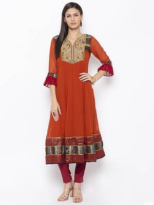 Brown embroidered georgette ethnic-Kurti 1