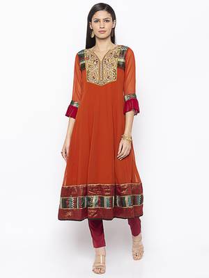 Brown embroidered georgette ethnic-Kurti 2