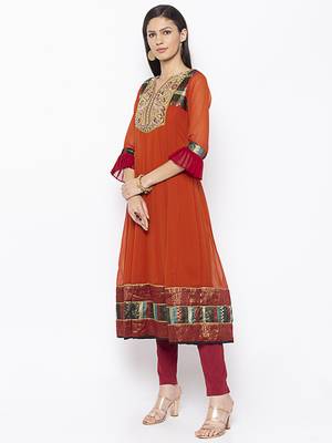 Brown embroidered georgette ethnic-Kurti 3