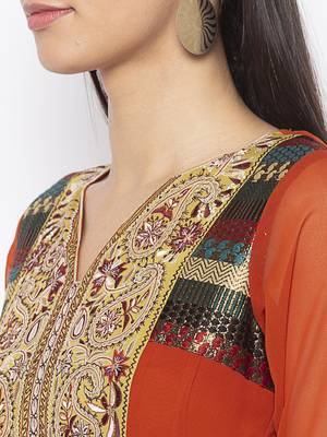 Brown embroidered georgette ethnic-Kurti 5