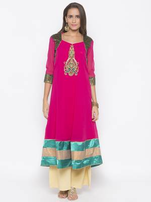 Pink embroidered georgette ethnic-Kurti 1