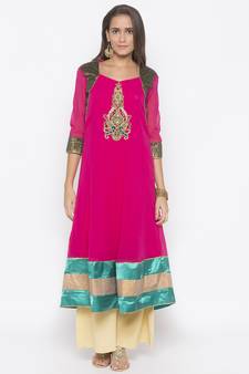 Pink embroidered georgette ethnic-Kurti