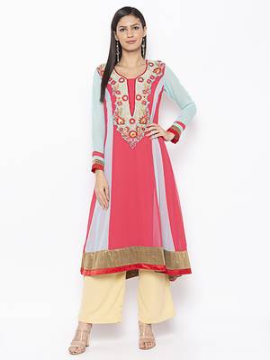 Red embroidered georgette ethnic-Kurti 1
