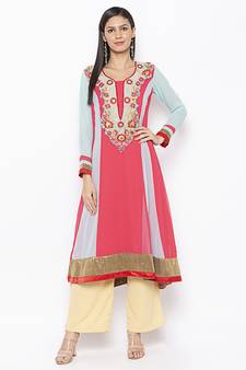 Red embroidered georgette ethnic-Kurti