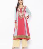 Red embroidered georgette ethnic-Kurti