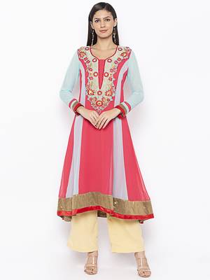 Red embroidered georgette ethnic-Kurti 2