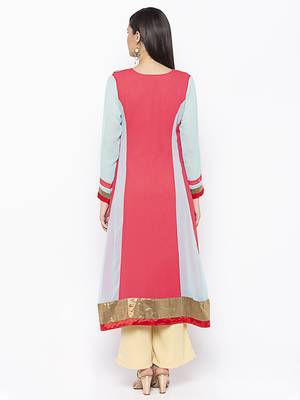 Red embroidered georgette ethnic-Kurti 4