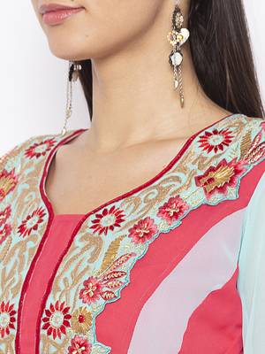 Red embroidered georgette ethnic-Kurti 5