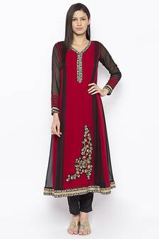 Maroon embroidered georgette ethnic-Kurti