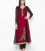Maroon embroidered georgette ethnic-Kurti