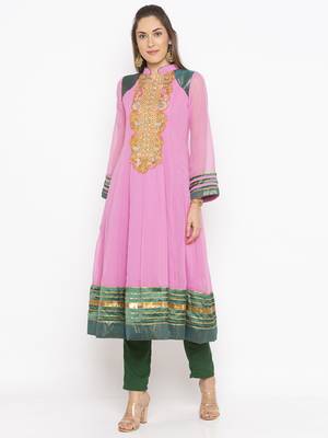 Light-pink embroidered georgette ethnic-Kurti 2