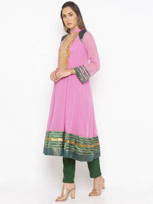 Light-pink embroidered georgette ethnic-Kurti 3