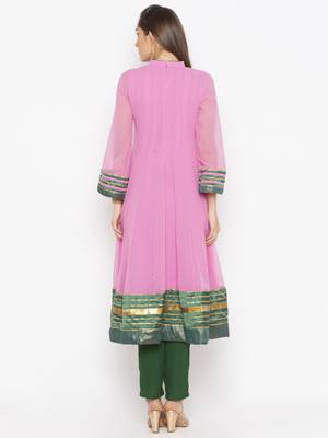 Light-pink embroidered georgette ethnic-Kurti 4