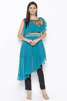 Blue embroidered georgette ethnic-Kurti