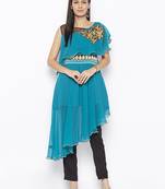 Blue embroidered georgette ethnic-Kurti