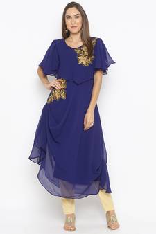 Blue embroidered georgette ethnic-Kurti