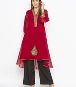 Maroon embroidered georgette ethnic-Kurti