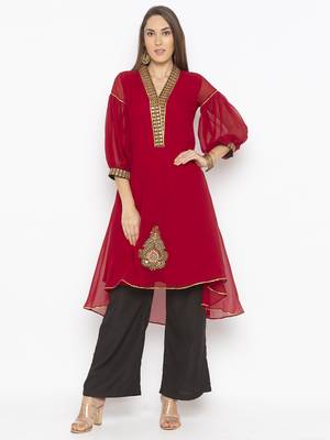 Maroon embroidered georgette ethnic-Kurti 2
