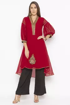 Maroon embroidered georgette ethnic-Kurti