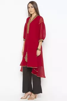 Maroon embroidered georgette ethnic-Kurti