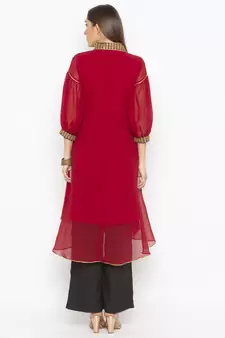 Maroon embroidered georgette ethnic-Kurti