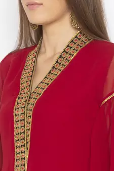 Maroon embroidered georgette ethnic-Kurti