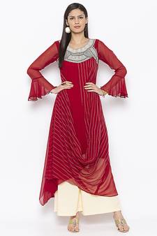 Maroon embroidered georgette ethnic-Kurti