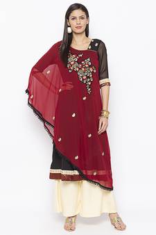 Maroon embroidered georgette ethnic-Kurti