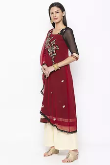 Maroon embroidered georgette ethnic-Kurti