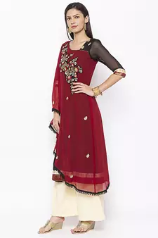 Maroon embroidered georgette ethnic-Kurti