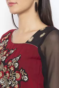 Maroon embroidered georgette ethnic-Kurti