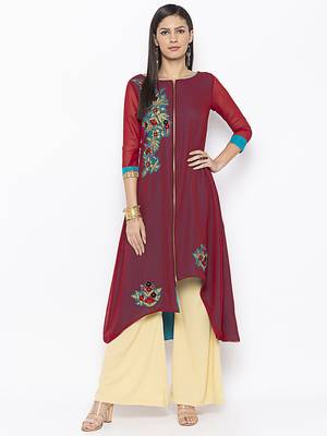 Maroon embroidered georgette ethnic-Kurti 1
