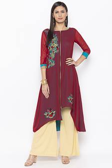 Maroon embroidered georgette ethnic-Kurti