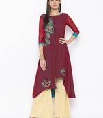 Maroon embroidered georgette ethnic-Kurti