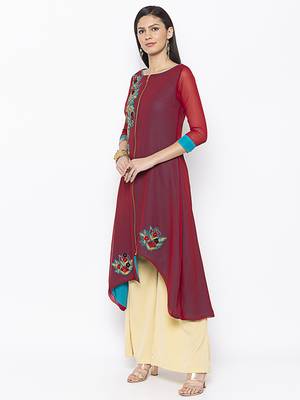 Maroon embroidered georgette ethnic-Kurti 2