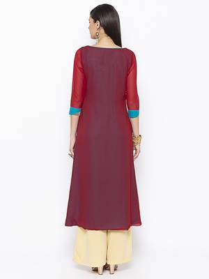Maroon embroidered georgette ethnic-Kurti 3
