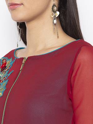 Maroon embroidered georgette ethnic-Kurti 4