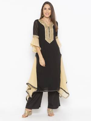 Black embroidered georgette ethnic-Kurti 1