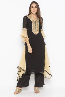 Black embroidered georgette ethnic-Kurti