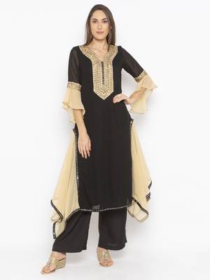 Black embroidered georgette ethnic-Kurti 2