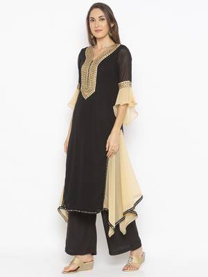 Black embroidered georgette ethnic-Kurti 3