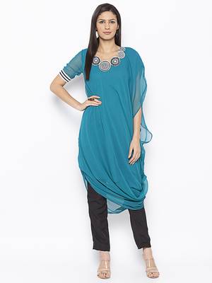 Blue embroidered georgette ethnic-Kurti 1
