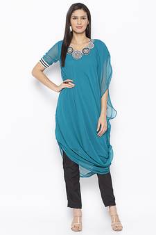 Blue embroidered georgette ethnic-Kurti